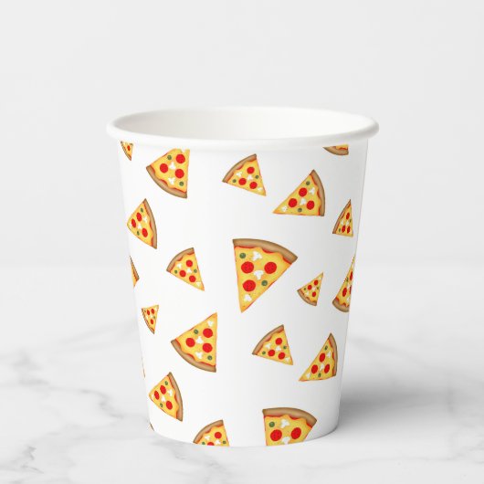 白にクールおもしろいのピザのスライス模様 紙コップ (裏面)