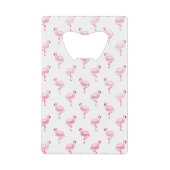 白にクールピンクの熱帯フラミンゴのパターン クレジットカード栓抜き (正面)