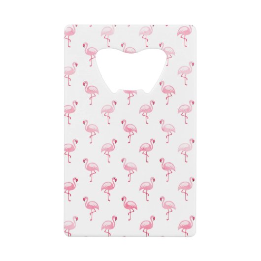 白にクールピンクの熱帯フラミンゴのパターン クレジットカード栓抜き (正面)