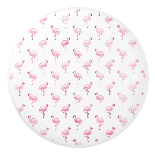 白にクールピンクの熱帯フラミンゴのパターン セラミックノブ (正面)