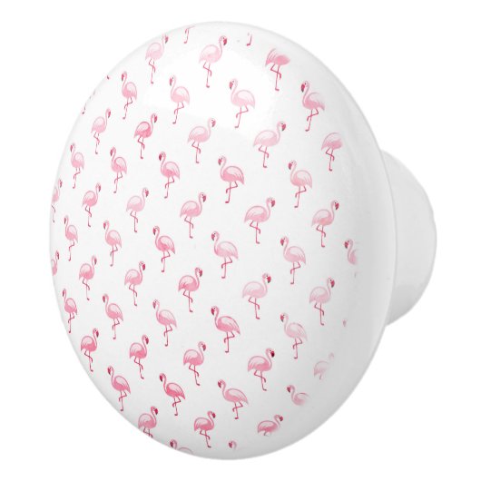 白にクールピンクの熱帯フラミンゴのパターン セラミックノブ (右)