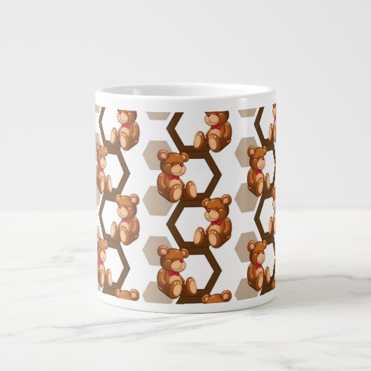 白にテディベアのイラストレーション ジャンボコーヒーマグカップ (正面)