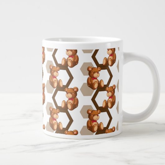 白にテディベアのイラストレーション ジャンボコーヒーマグカップ (右)