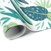 白にトロピカルグリーンの様々な葉柄 ラッピングペーパー (ロールコーナー)