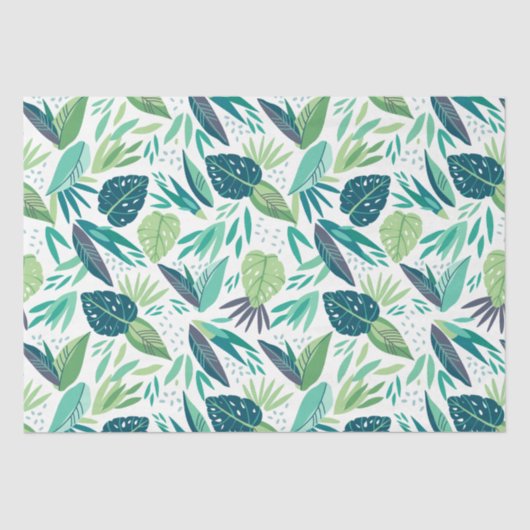 白にトロピカルグリーンの様々な葉柄 薄葉紙 (正面)