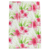 白にピンクの花 ミディアムペーパーバッグ (裏面)