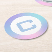 白にピンクグラデーション縁どと青 ラウンドペーパーコースター (アングル)