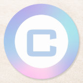 白にピンクグラデーション縁どと青 ラウンドペーパーコースター (正面)