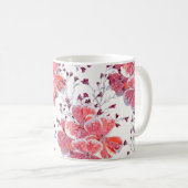 白にピンク色の花。 コーヒーマグカップ (正面右)