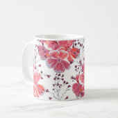 白にピンク色の花。 コーヒーマグカップ (正面左)