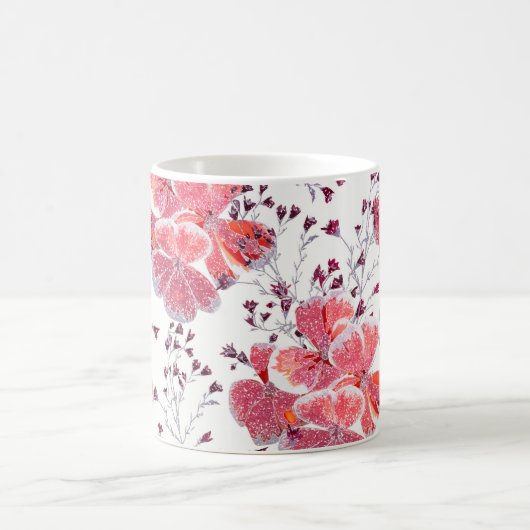 白にピンク色の花。 コーヒーマグカップ (中央)