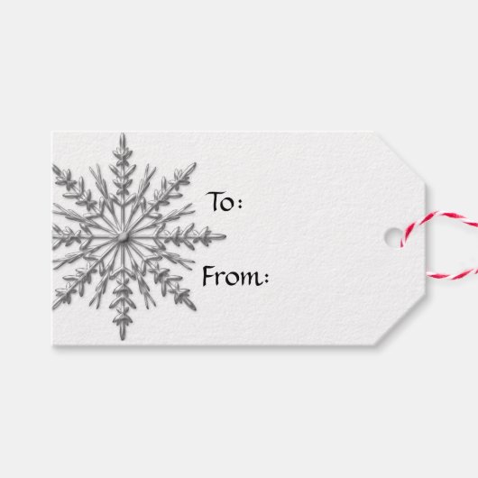 白にフェイク銀色のスノーフレーク ギフトタグ (正面(横))
