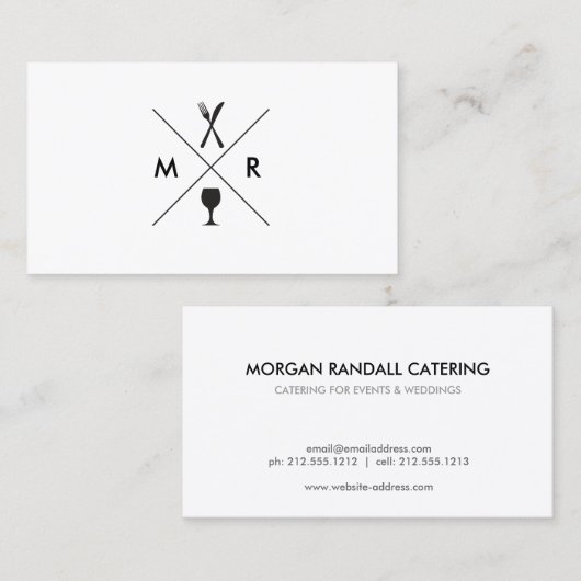 白にフォーク&ナイフロゴモノグラム 名刺 (正面/裏面)