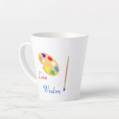 白にブラシと絵を描文字を付けたアートパレット カフェラテマグ (左アングル)