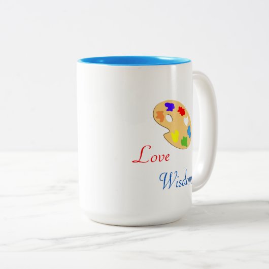 白にブラシと絵を描文字を付けたアートパレット ツートーンマグカップ (正面右)