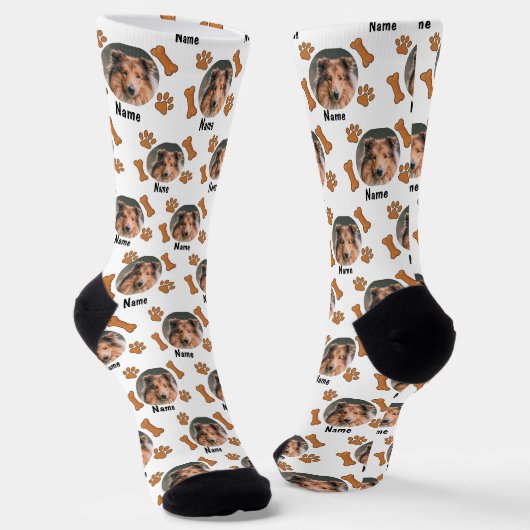 白にボーンズ&ポープリント付き犬の写真と名前 ソックス (傾斜あり)