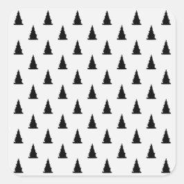 白にミニマルな黒クリスマスツリーパターン スクエアシール