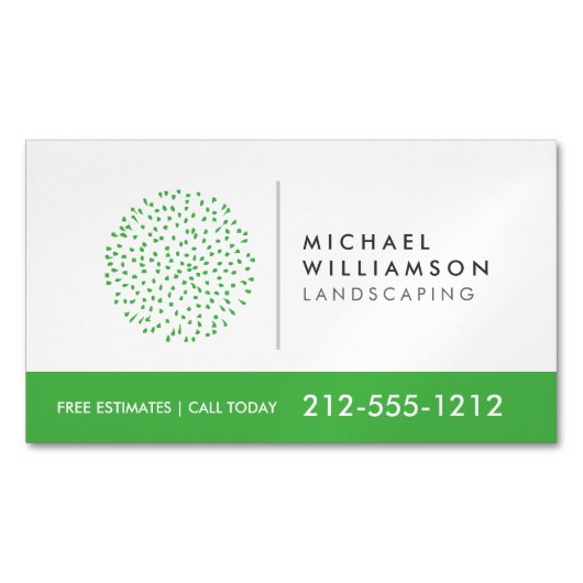 白にモダンガーデナー造園の低木のロゴ マグネット名刺 (正面)