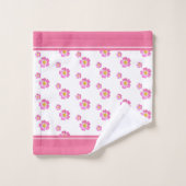 白にモノグラムと美しいピンクの花 バスタオルセット (ウォッシュタオル)