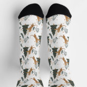 白に可愛い虎とクリスマスツリーの模様 ソックス (上部)