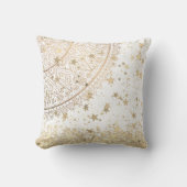 白に星を輝かせる金ゴールドマンダラ クッション (正面)