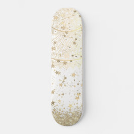 白に星を輝かせる金ゴールドマンダラ スケートボード