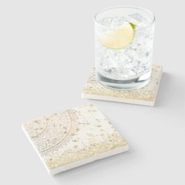 白に星を輝かせる金ゴールドマンダラ ストーンコースター