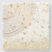 白に星を輝かせる金ゴールドマンダラ ストーンコースター (正面)