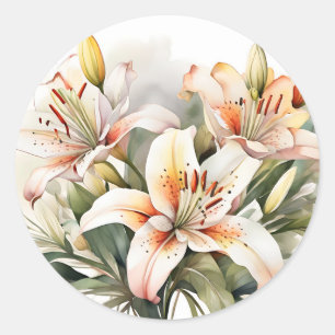 白に柔らかいユリの花 ラウンドシール