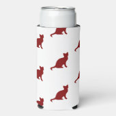 白に濃い赤の猫のパターン スリム缶クーラー (Seltzer正面)