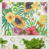 白に熱帯のミックスフルーツ、花離れや キッチンタオル (折り畳み)