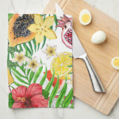 白に熱帯のミックスフルーツ、花離れや キッチンタオル (四つ折り)