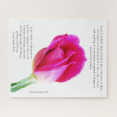 白に独身のピンクのバラの開花、コリントの詩 ジグソーパズル (横)