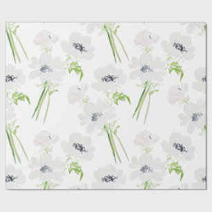 白に白い水色のアネモンの花 ラッピングペーパー