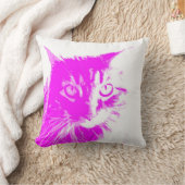 白に紫とピンクの猫好き用 クッション (ブランケット)