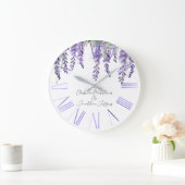 白に紫の藤のエレガント花 ラージ壁時計 (ホーム)