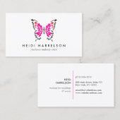 白に絵を描ピンクの蝶のロゴ 名刺 (正面/裏面)