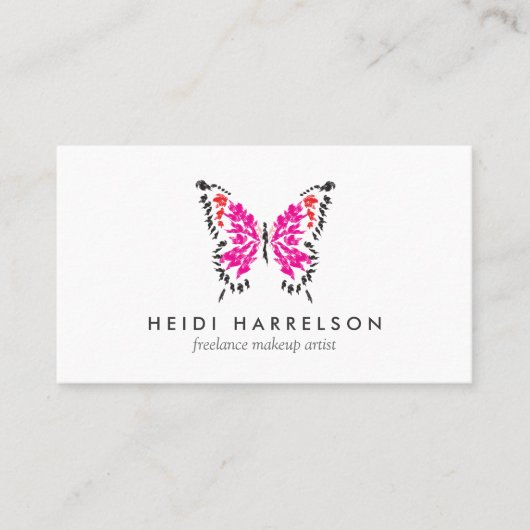 白に絵を描ピンクの蝶のロゴ 名刺 (正面)