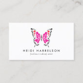 白に絵を描ピンクの蝶のロゴ 名刺 (正面)