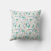白に緑と青の植物模様 クッション (裏面)