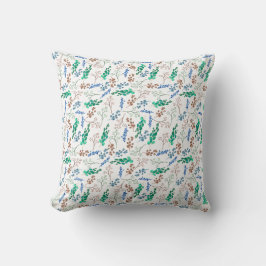 白に緑と青の植物模様 クッション