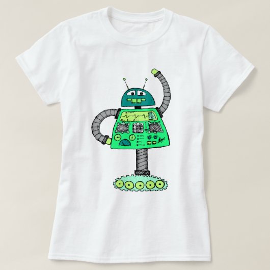 白に緑のフランキーロボット Tシャツ (デザイン正面)