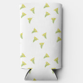 白に緑の葉花をつける スリム缶クーラー (正面)