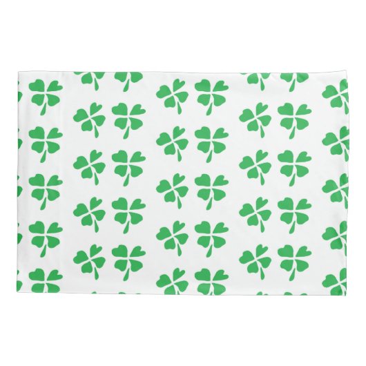 白に緑の離れクローバーの模様 枕カバー (裏面)