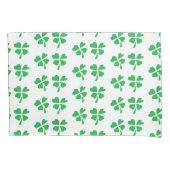 白に緑の離れクローバーの模様 枕カバー (正面)