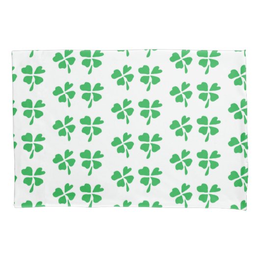 白に緑の離れクローバーの模様 枕カバー (正面)