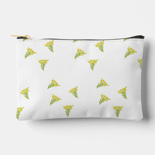 白に緑の離れ花をつける アクセサリーポーチ (正面)