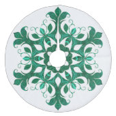 白に緑の雪片の花模様 フリース ツリースカート (正面)