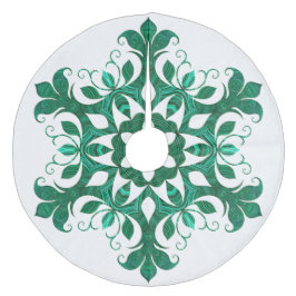 白に緑の雪片の花模様 フリース ツリースカート