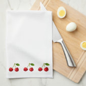 白に美しいさくらんぼの実 キッチンタオル (四つ折り)